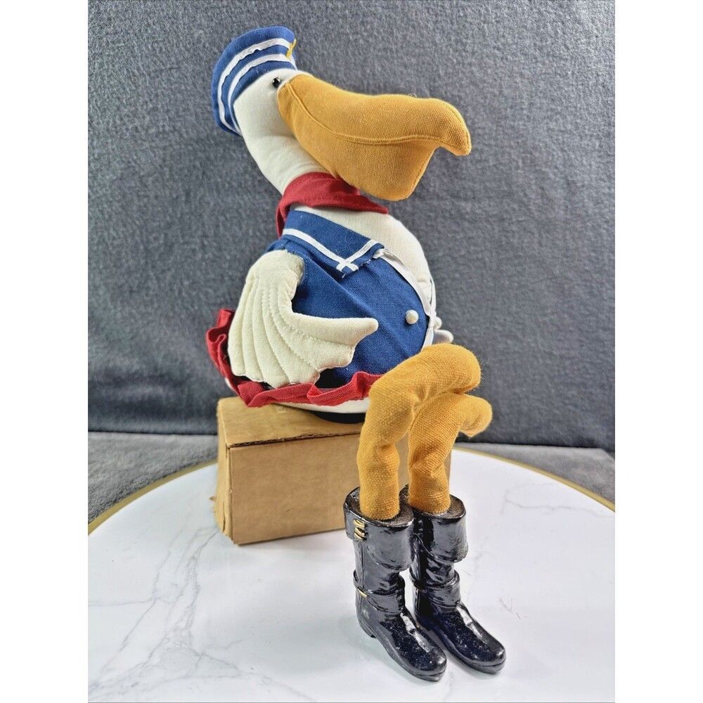 Nautical Fabric Sailor Captain Pelican Doll Shelf Sitter Vintage Plush Bird
